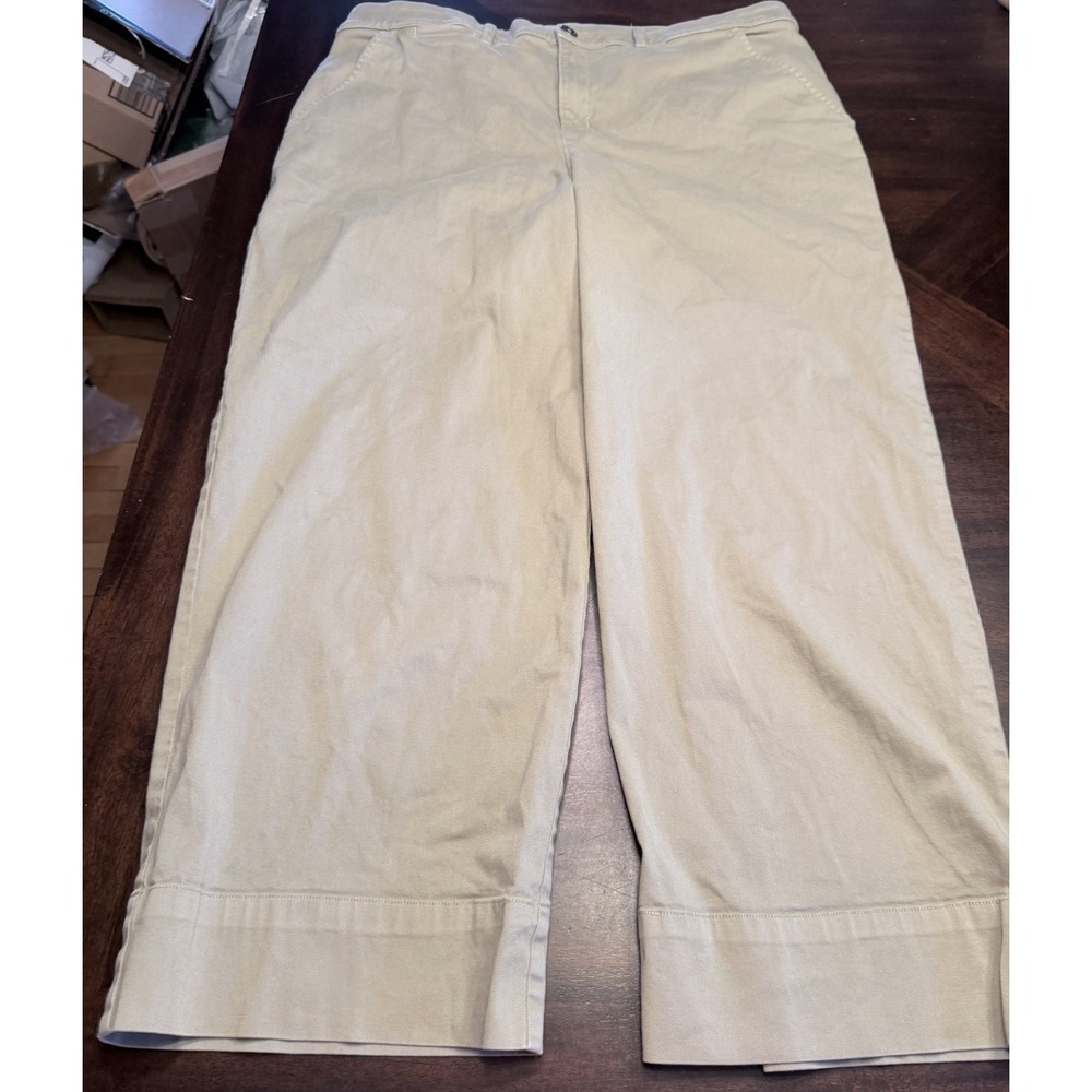 Garnet Hill Green Chino Pants 14 Wide Leg Pima Cotton spandex